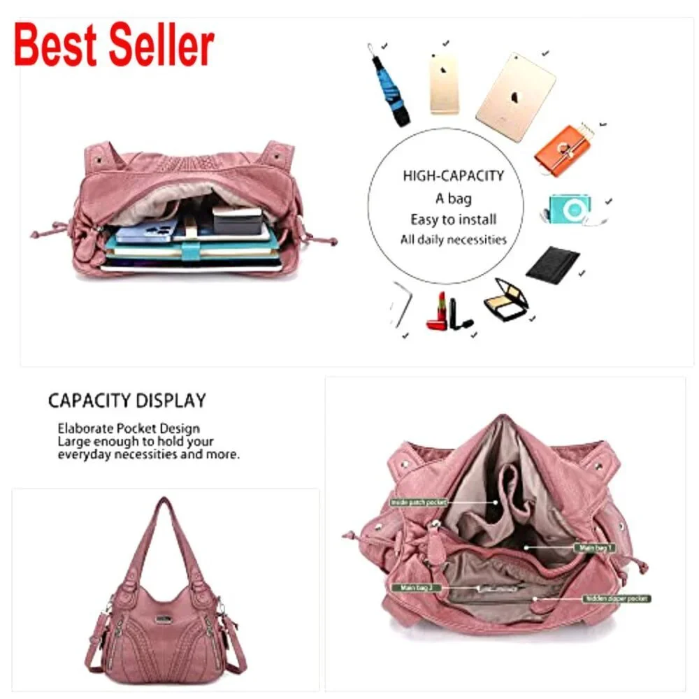 Faux Leather Tote Hobo Crossbody Bag with Multiple Pockets